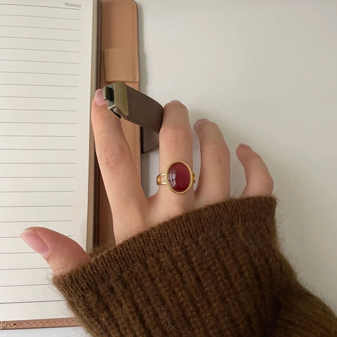Französischer Vintage 925 Sterlingsilber Roter Achat Ovaler Ring Für Damen Minimalistisch Verstellbar Gold Silber Offener Ring Schmuck