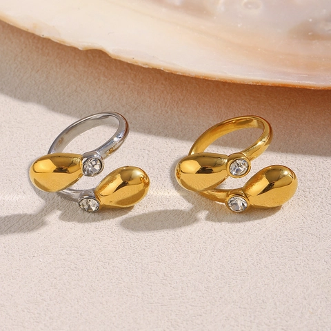 Offener Ring Edelstahl 18K Vergoldet Geometrisch Zirkon Retro Minimalistischer Fingerschmuck Für Frauen