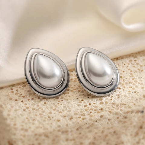 Elegant Water Drop Artificial Pearl Stud Earrings For Women Titanium Steel 18K Gold Plated Vintage Minimalist Jewelry Gift