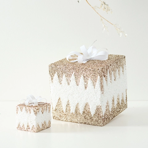 Ornamenti Appesi Albero Di Natale Oro Champagne Glitter Schiuma PVC Renna Scatola Regalo Stivale Bastone Lusso Arredamento Festa