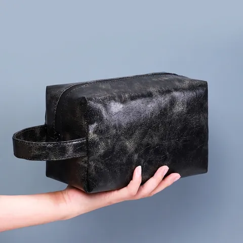 Neceser Para Hombre Cuero PU Vintage Impermeable Gran Capacidad Bolsa De Lavado Viaje Organizador Cosmético Portátil Estuche