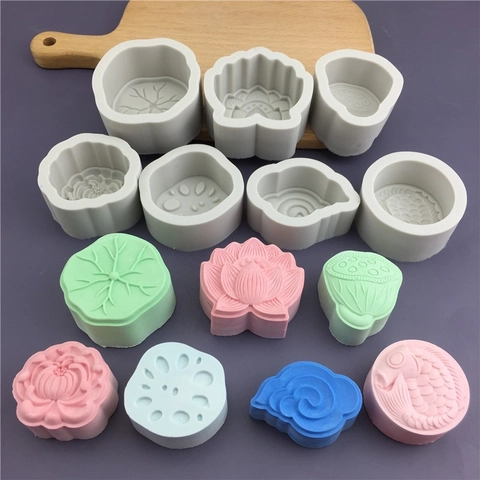 Silicone Mold For DIY Soap Candle Making Lotus Koi Fish Lucky Cloud Flower Shape Chinese Style Baking Tool