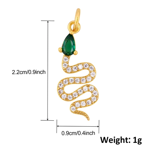 Snake Pendant Charms 14K Gold Plated Brass Micro Pave Cubic Zirconia Personalized Jewelry Components For Necklace Making
