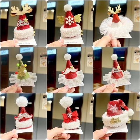 Fermagli Per Capelli Natalizi Mini Cappello Da Babbo Natale Corna Di Renna Con Paillettes Maglia Pelliccia Sintetica Forcine Festive Per Bambine Donne