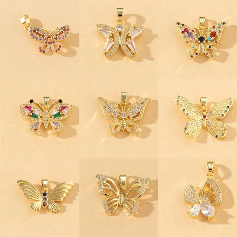 Pendente Farfalla Rame Micro Intarsiato Zircone Multicolore DIY Gioielli Collana Accessorio Placcato Oro Elegante Donna