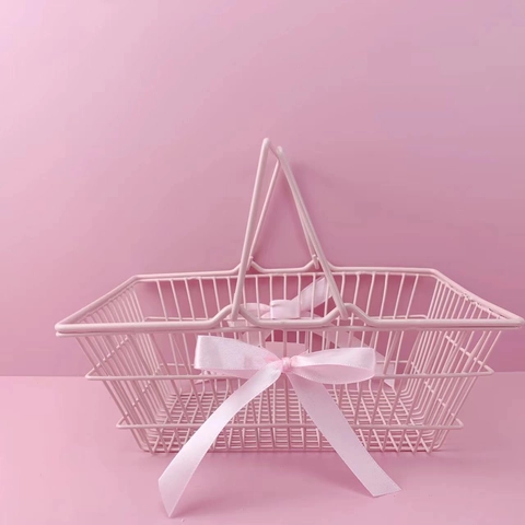 Mini Shopping Cart Desktop Organizer Metal Iron Wire Storage Basket Cute Office Dorm Decoration Ins Style