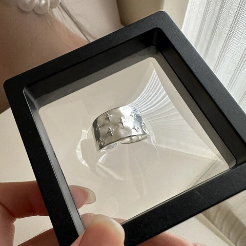 S925 Sterlingsilber Stern Breites Band Offener Ring Damen Minimalistisch Verstellbar Vierzackiger Stern Ring Koreanischer Schmuck