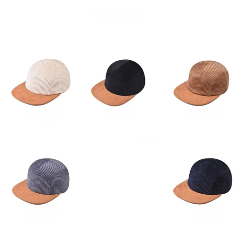 Five Panel Baseball Cap Wildleder Kontrastfarbe Flacher Rand Retro Vintage Verstellbar Outdoor Hut