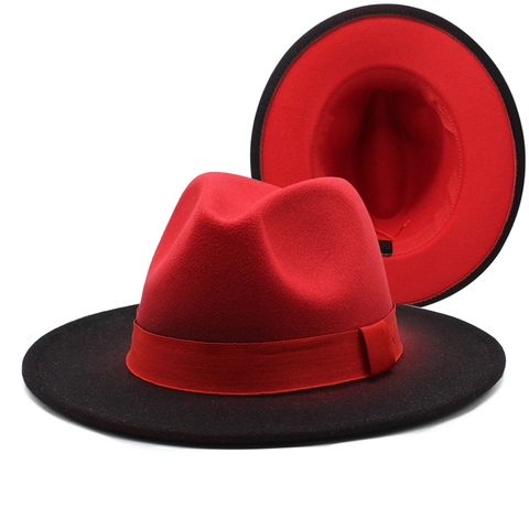 Breiter Krempe Fedora Hut Wollfilz Gradient Zweifarbig Verdickte Jazz Kappe Elegant Western Vintage Für Damen Herren