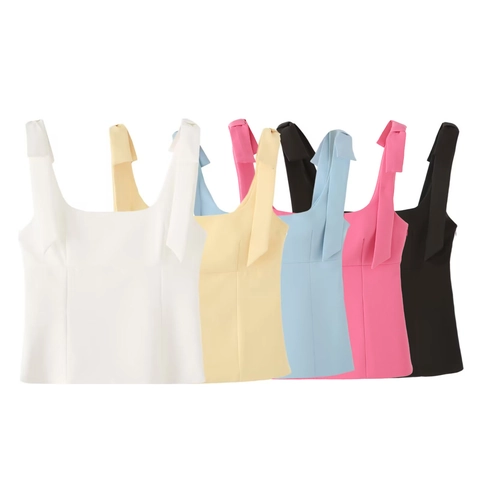 Women Bowknot Square Neck Camisole Slim Fit Sleeveless Top With Hidden Zipper Summer Casual Elegant Elegant Tank Top
