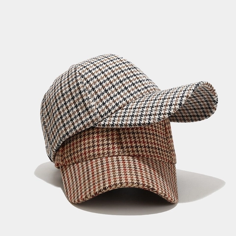 Houndstooth Tweed Baseball Cap Retro Sun Protection Adjustable Outdoor Leisure Hat For Women Men