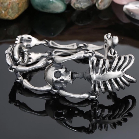 Men Gothic Skull Skeleton Bracelet 316L Stainless Steel Punk Rock Full Body Bone Link Chain Hip Hop Biker Jewelry