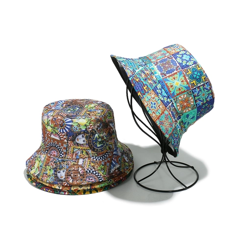 Cappello Da Pescatore Stile Etnico Bohemien Poliestere Protezione Solare Esterno Viaggio Retro Stampa Maiolica Siciliana Uomo Donna