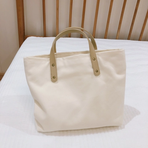 Vintage Canvas Handbag Tote Bag With Leather Handle Metal Rivets Zipper Closure Retro Square Commuter Bag For Women