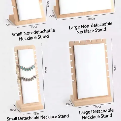 Bamboo Wood Necklace Display Stand Jewelry Showcase Holder Velvet PU Leather Multi Slot L Shaped Organizer For Pendants