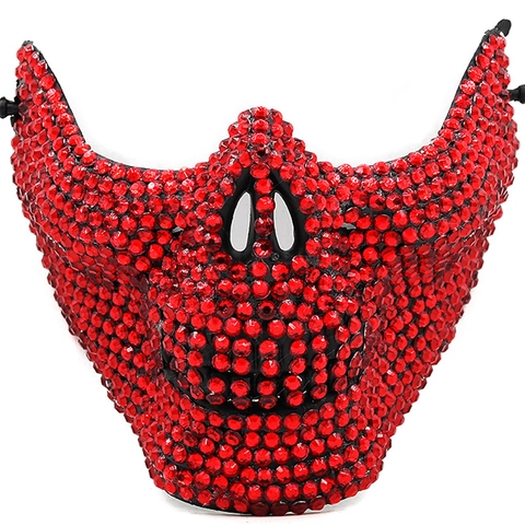 Maschera Per Mascherata Mezzo Viso Strass Borchie Spikes Gothic Punk Halloween Festa Accessori Regolabile