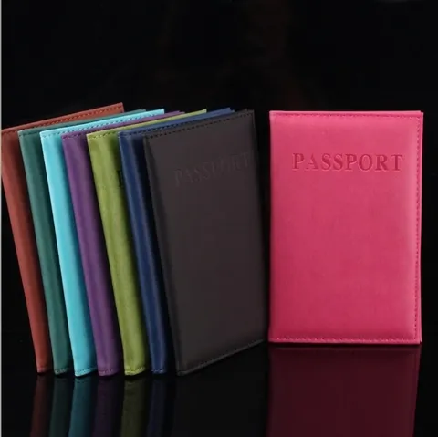 PU Leather Passport Holder Cover With Card Slots Travel ID Document Case Wallet Embossed Passport Lettering Men Women
