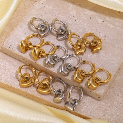 Minimalistische Edelstahl Abnehmbare Herz Stern Creolen Für Damen Mode Galvanisierte Gold Silber Anhänger Schmuck
