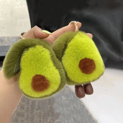 Porte-clés Peluche Avocat Fourrure Lapin Douce Charme De Sac Pendentif Fruit Mignon Pour Sac À Dos Accessoires Femmes