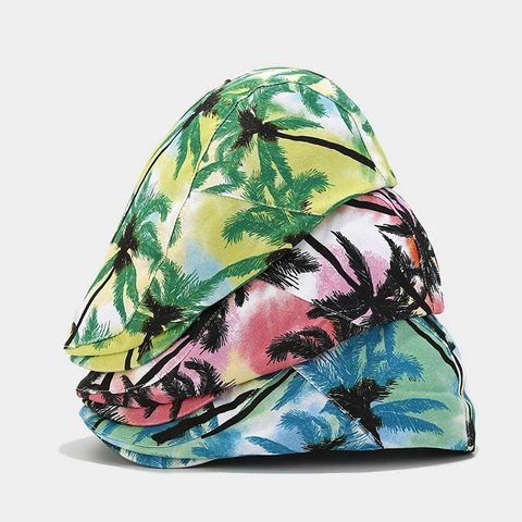 Vintage Tropical Palm Tree Print Cotton Flat Cap Short Brim Retro Ivy Hat For Men Women Outdoor Summer