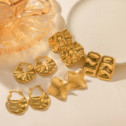 Geometrische Oorbellen Roestvrij Staal 18K Verguld Lava Rimpel Gehamerde Textuur Onregelmatig Ontwerp Voor Dames Sieraden
