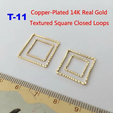 Accesorios Joyería DIY Cobre Chapado En Oro 14K Cuadrado Textura Engranaje Anillos Cerrados Conectores Collar Pulsera