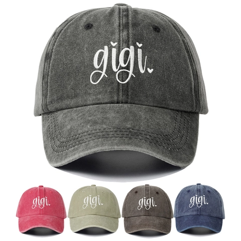 Vintage Washed Cotton Baseball Cap Gigi Letter Embroidery Distressed Retro Sun Hat For Women And Men Adjustable Breathable