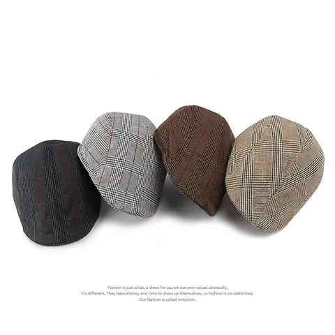 Vintage Plaid Flat Cap For Men Cotton British Style Checkered Ivy Newsboy Hat Breathable Mesh Lining Casual Outdoor