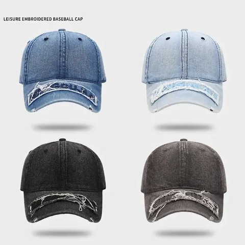 Cappello Da Baseball In Denim Lavato Design Strappato Ricamo Retro Streetwear Casual Cappello Da Sole Regolabile Unisex