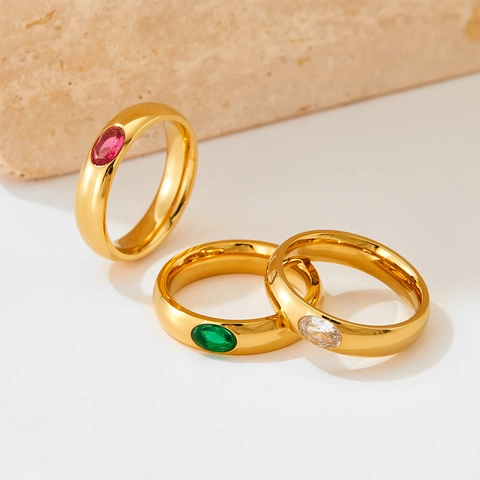 Vintage Edelstahl Ring Mit Ovalem Zirkon Eingelegtes Poliertes Band Mode Fingerschmuck Für Damen
