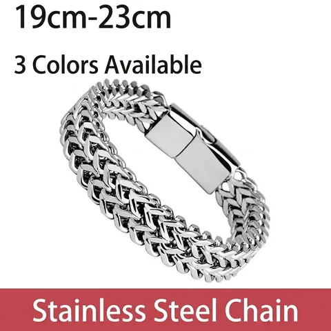 Bracciale A Catena Intrecciata Uomo Acciaio Inossidabile Con Chiusura In Lega Stile Hip Hop Punk Minimalista Geometrico