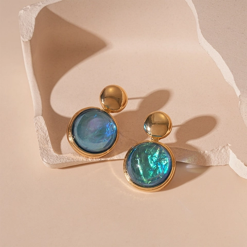 Boucles D'oreilles Pendantes Rondes En Résine Géométrique Avec Tige En Argent Sterling 925 Bijoux Rétro