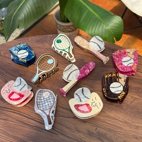 Sports Theme Hair Claw Clips Acetate Tennis Racket Baseball Glove Shape Sweet Fashion Hair Accessories For Women Girls