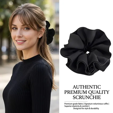 Coleteros De Satén Extragrandes Con Volantes Plisados Lazos Para El Cabello Elásticos De Color Sólido Retro Francés Elegante