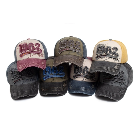 Cappello Da Baseball Ricamato Vintage 1962 Cotone Lavato Patchwork Distressed Cappello Da Sole Regolabile Retro