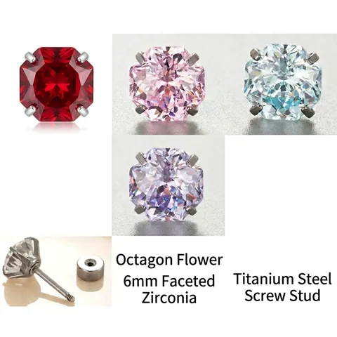 Orecchino A Lobo Con Zirconia Cubica Taglio Ottagonale Acciaio Al Titanio Chiusura A Vite Piercing Cartilagine Per Donna