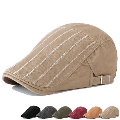 Gorra Plana Vintage 100% Algodón Rayas Ajustable Estilo Británico Ivy Cap Para Hombre Protección Solar Transpirable