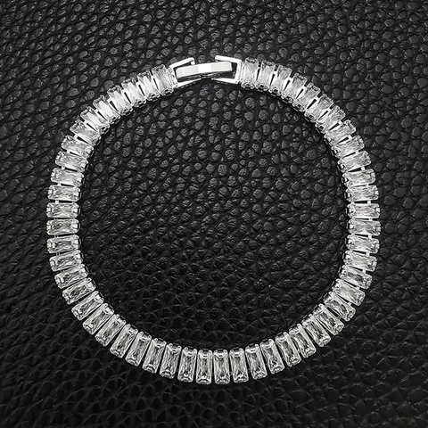 Pulsera De Tenis Geométrica Con Circonita Rectangular Para Mujer Joyería Retro Y2K Color Plata
