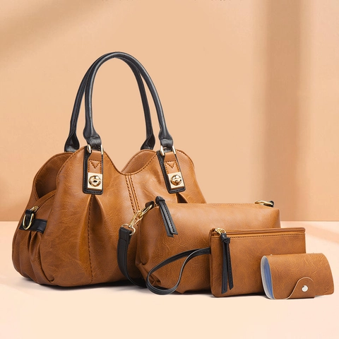 Borse Composite Vintage Da Donna Pelle PU Strutturata Tote Borsa A Tracolla Pochette E Portacarte Grande Capacità Ufficio Quotidiano
