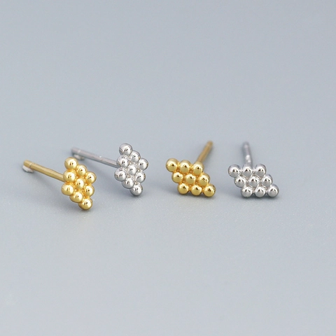 925 Sterling Silver Stud Earrings For Women Minimalist Small Bead Cluster Geometric Square Rhombus Elegant Jewelry