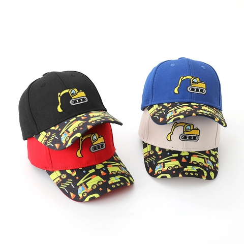 Kids Baseball Cap Cotton Excavator Embroidery Construction Vehicle Print Sun Hat Adjustable For Boys Girls