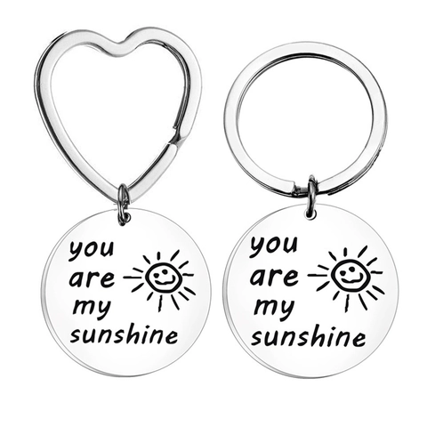 Porte-Clés En Acier Inoxydable Gravé You Are My Sunshine Motif Soleil Anneau Simple À La Mode