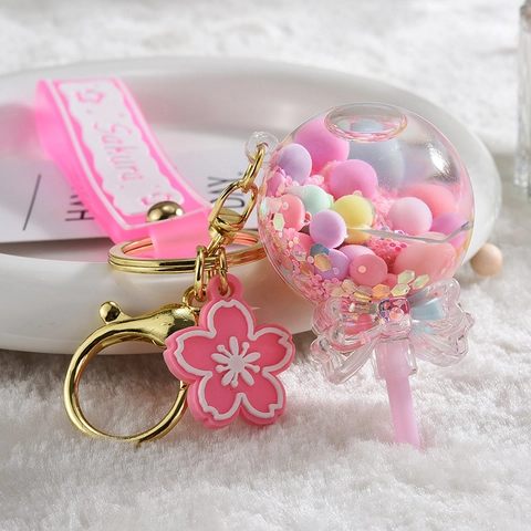 Cute Acrylic Quicksand Lollipop Keychain For Kids School Bag Pendant Creative Mini Toy Gift Colorful Charm Keyring