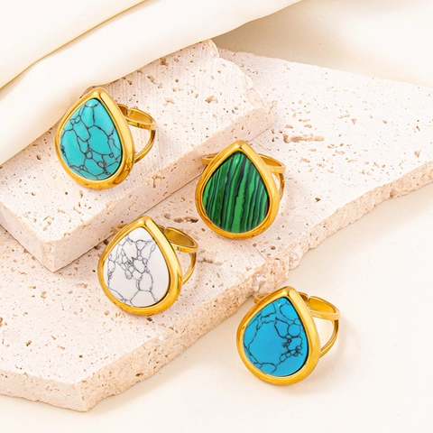 Anello in Acciaio Inossidabile Vintage a Goccia d'Acqua Geometrico Regolabile Aperto Oro Argento Intarsio in Gesso Gioielli di Moda