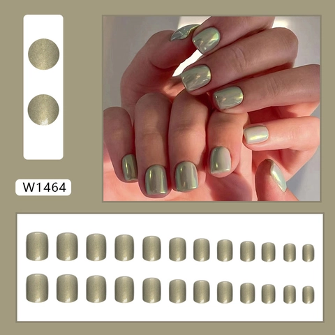 Aurora Green Press On Nails Short Square Metallic Pearlescent Retro Elegant False Nails For Women Daily Wear Manicure Fashion