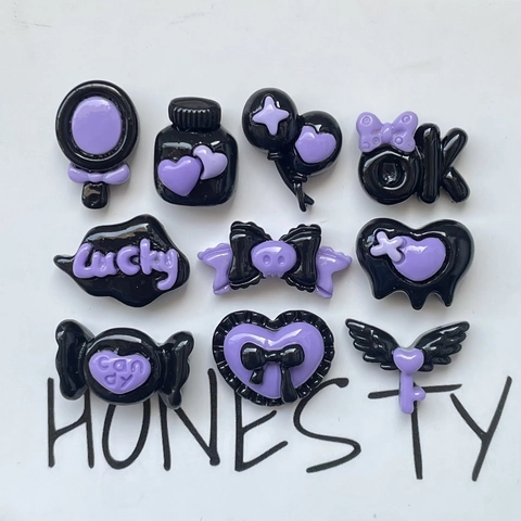 Ciondoli In Resina Gotica Nero Viola Fiocco Ali Cuore Materiale DIY Per Cover Telefono Fermaglio Capelli Gioielli