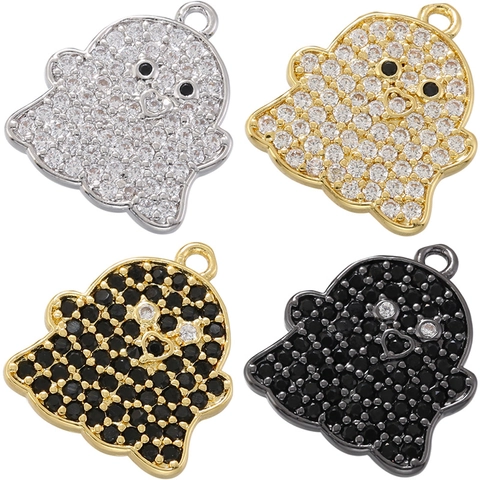 Pendentif Fantôme Halloween Mignon Cuivre Incrusté Zircone DIY Accessoires De Bijoux Charme Esprit Étincelant