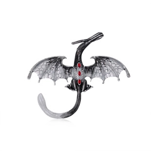 Broche de Dragón de Fantasía Gótica de Aleación Vintage Esmalte Pins Criatura Mítica Broche con Diamantes de Imitación Rojos Joyería