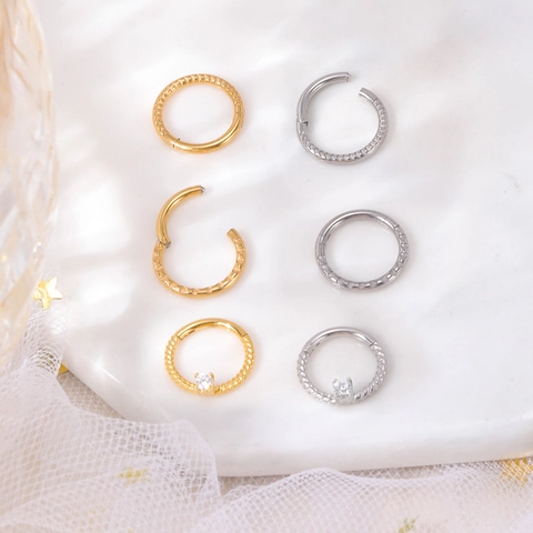 Anello Da Naso In Acciaio Inossidabile Clicker Cuore Inciso Zircone Intarsiato Septum Gioielli Per Piercing Da Donna E Uomo
