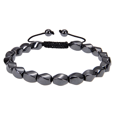 Bracciale In Ematite Intrecciato A Mano Perline Di Piedra Magnetica Irregolari Regolabile Geometrico Minimalista Unisex